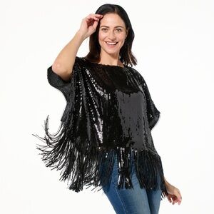 Colleen Lopez Black Sequin Top fringe